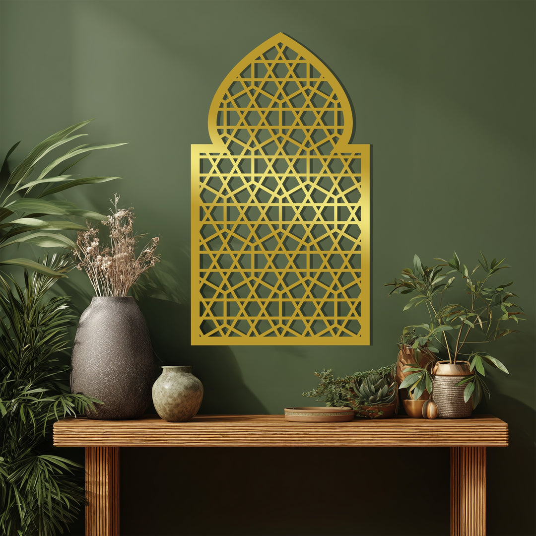 Prayer room geometric metal wall art