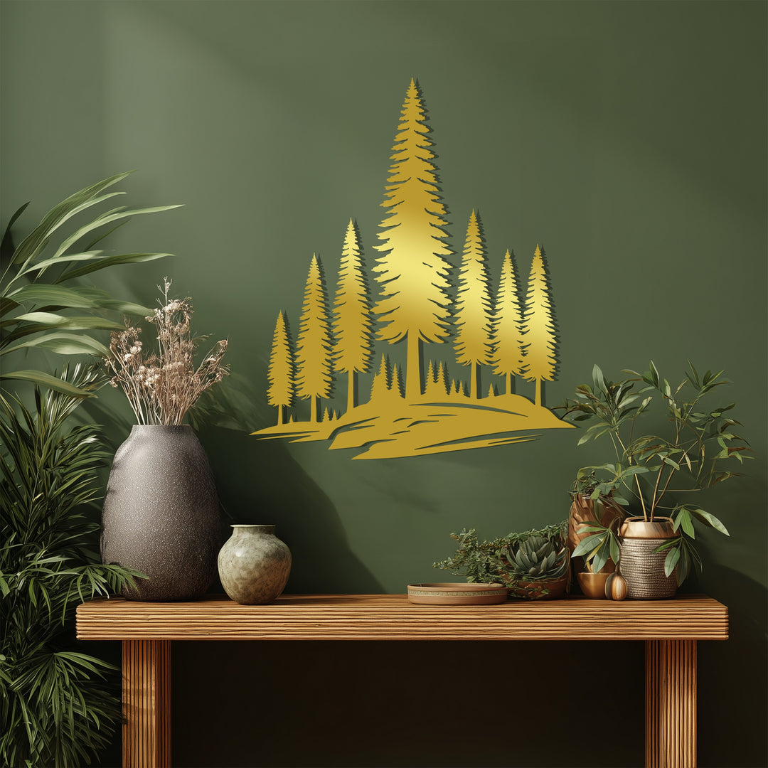 Mountain Pine Landscape Metal Wall Art – Nature Forest Silhouette