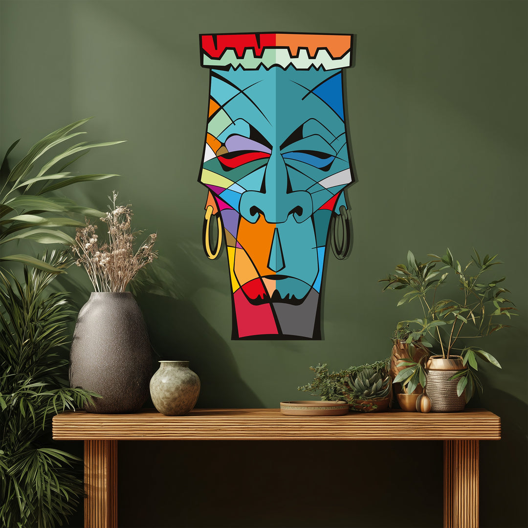 Tribal Abstract Face Metal Wall Art – Modern Ethnic Decor