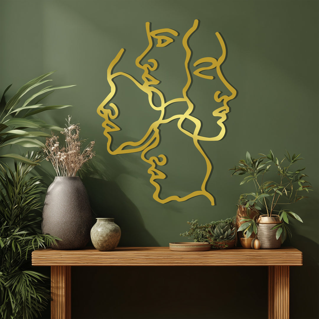 Unity of Faces – Abstract Line Art Metal Wall Sculpture