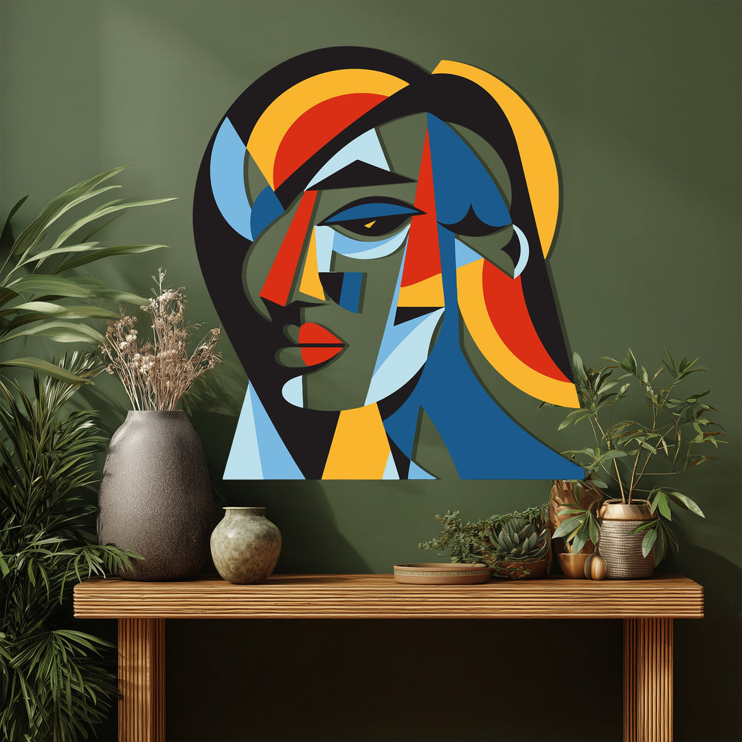 Colorful Cubist Woman Metal Wall Art – Modern Abstract Home Decor