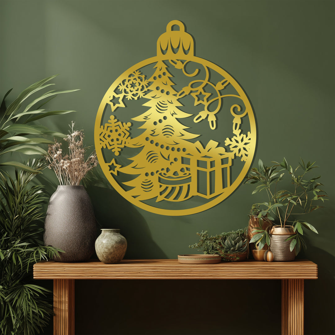 توهج احتفالي – شجرة عيد الميلاد وهدية فن جداري معدني