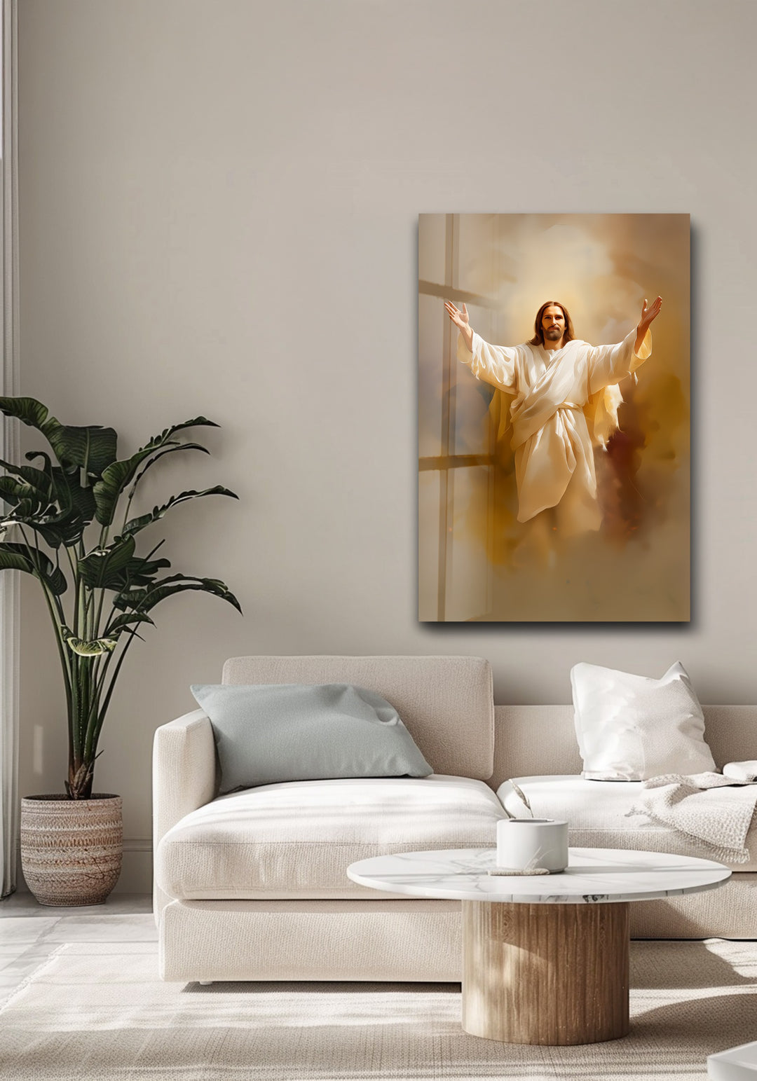 Divine Embrace of Light – Religious Glass Wall Art