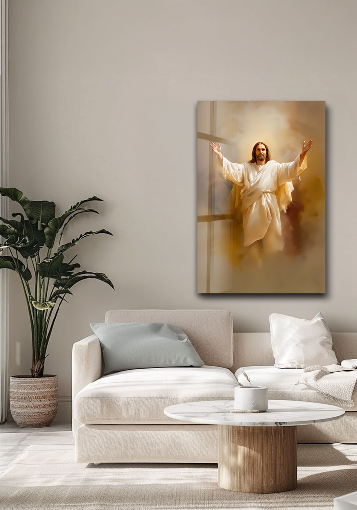 Divine Embrace of Light – Religious Glass Wall Art