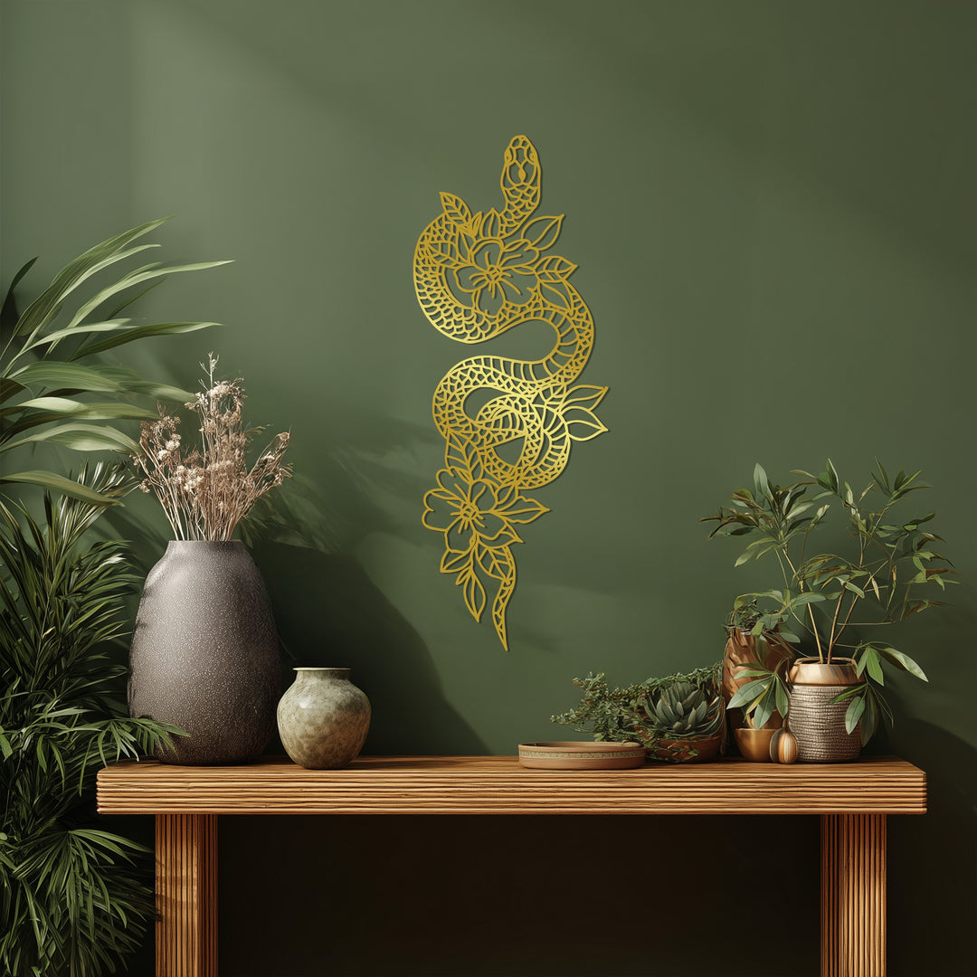 Snake & Floral Metal Wall Art – Nature Inspired Design