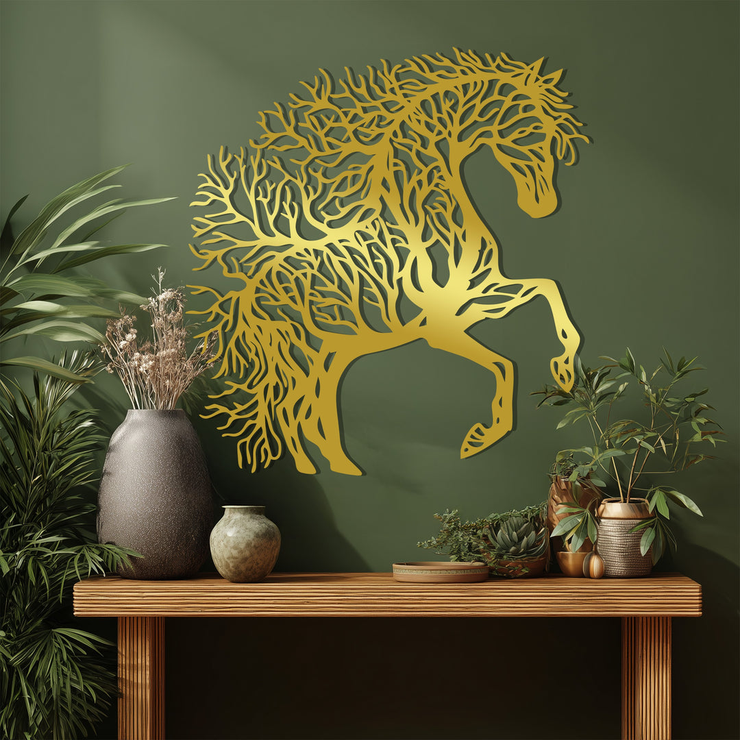 Elegant rearing horse metal art for home décor