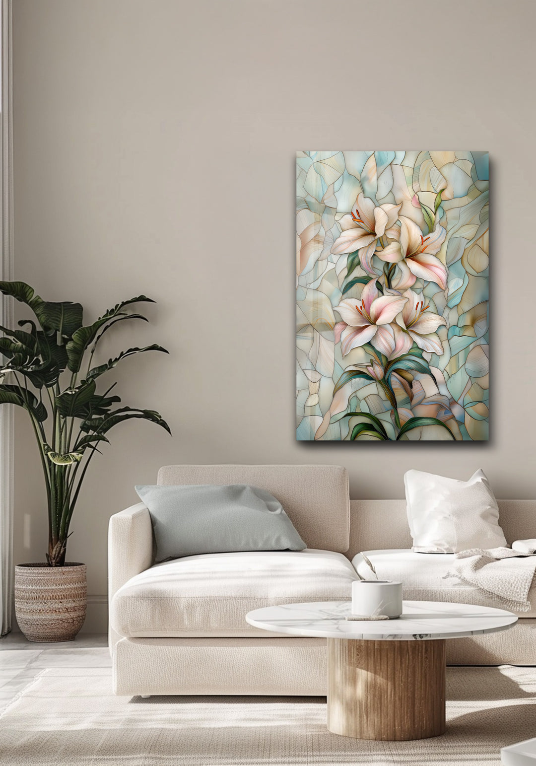 Blush Petals Harmony – Stained Floral Glass Wall Art