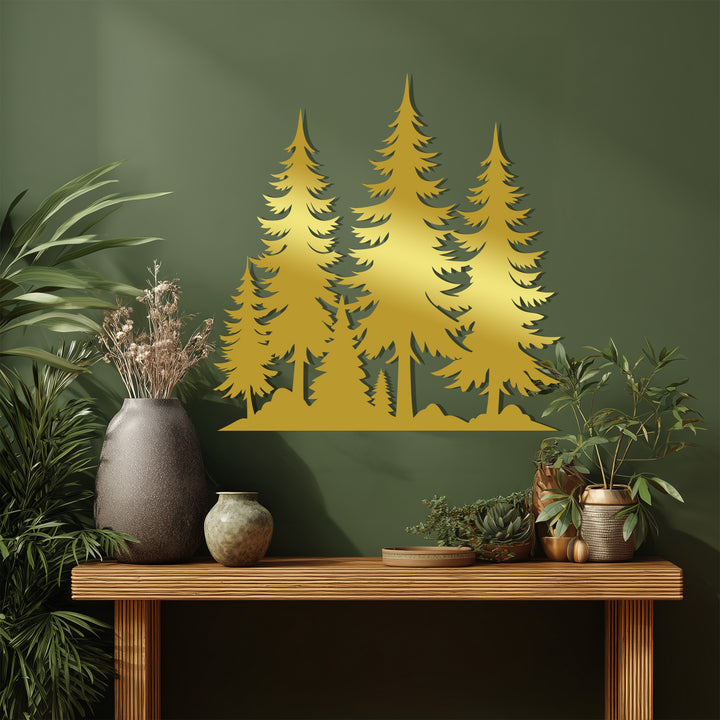 Mountain tree silhouette metal artwork