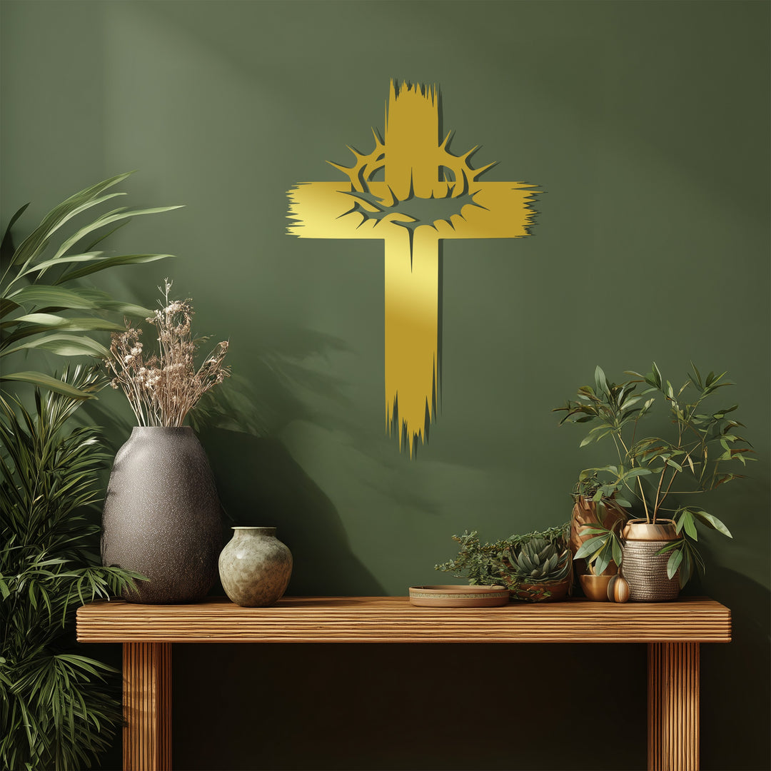 Crown of Thorns Cross – Powerful Christian Metal Wall Art