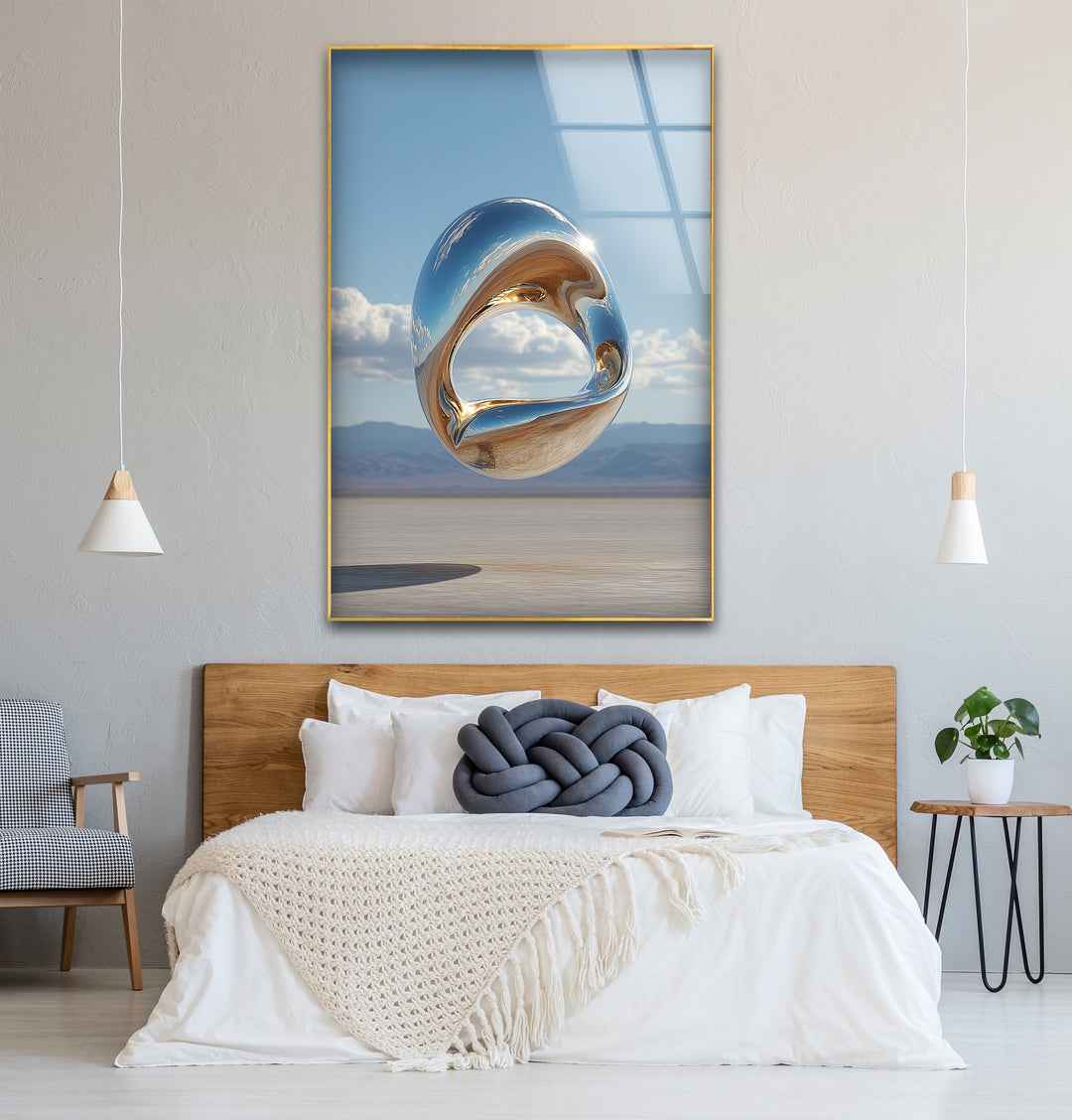 Celestial Infinity Loop – Floating Metallic Sculpture Glass Wall Art