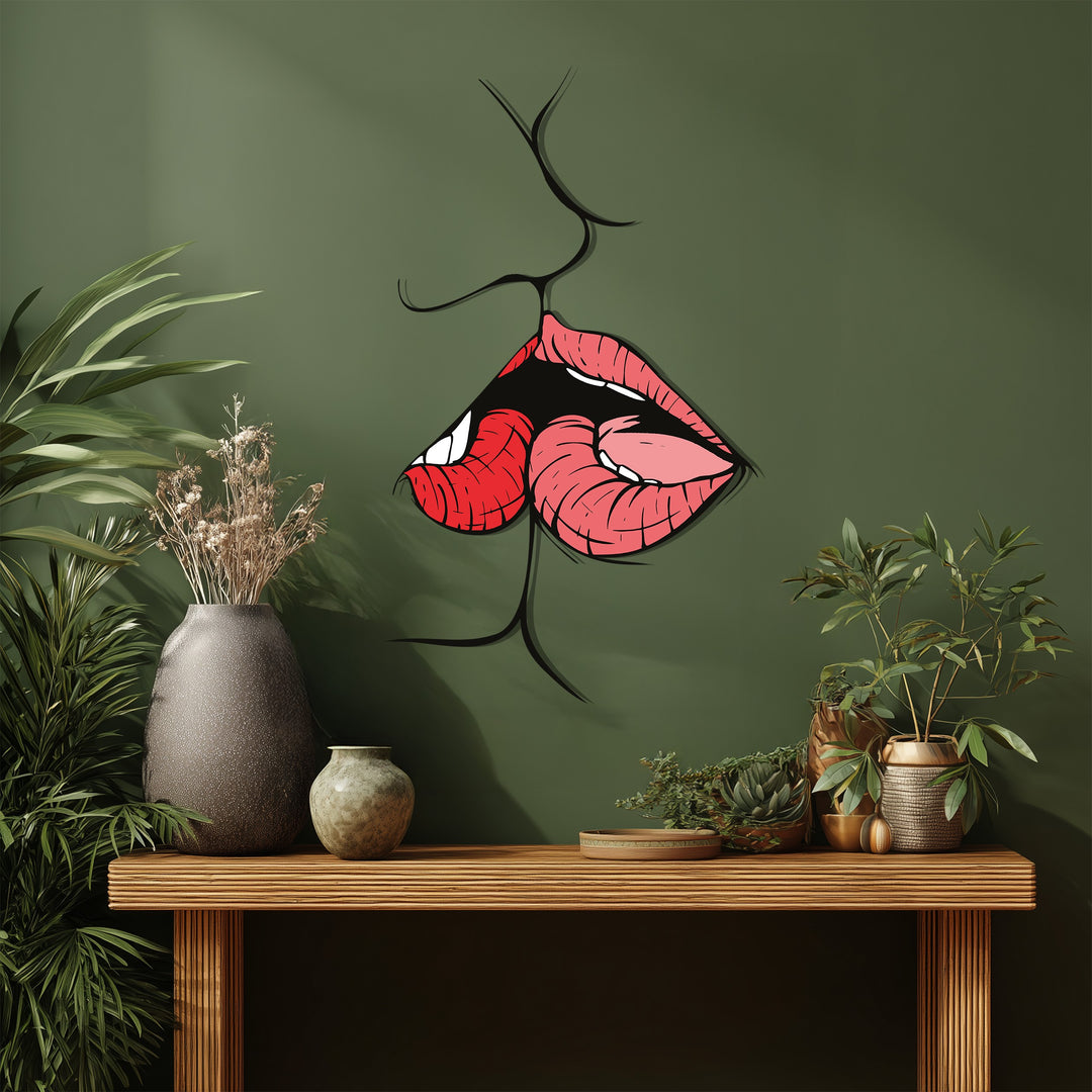 Lips Kiss Metal Wall Art – Sensual Modern Romantic Home Decor