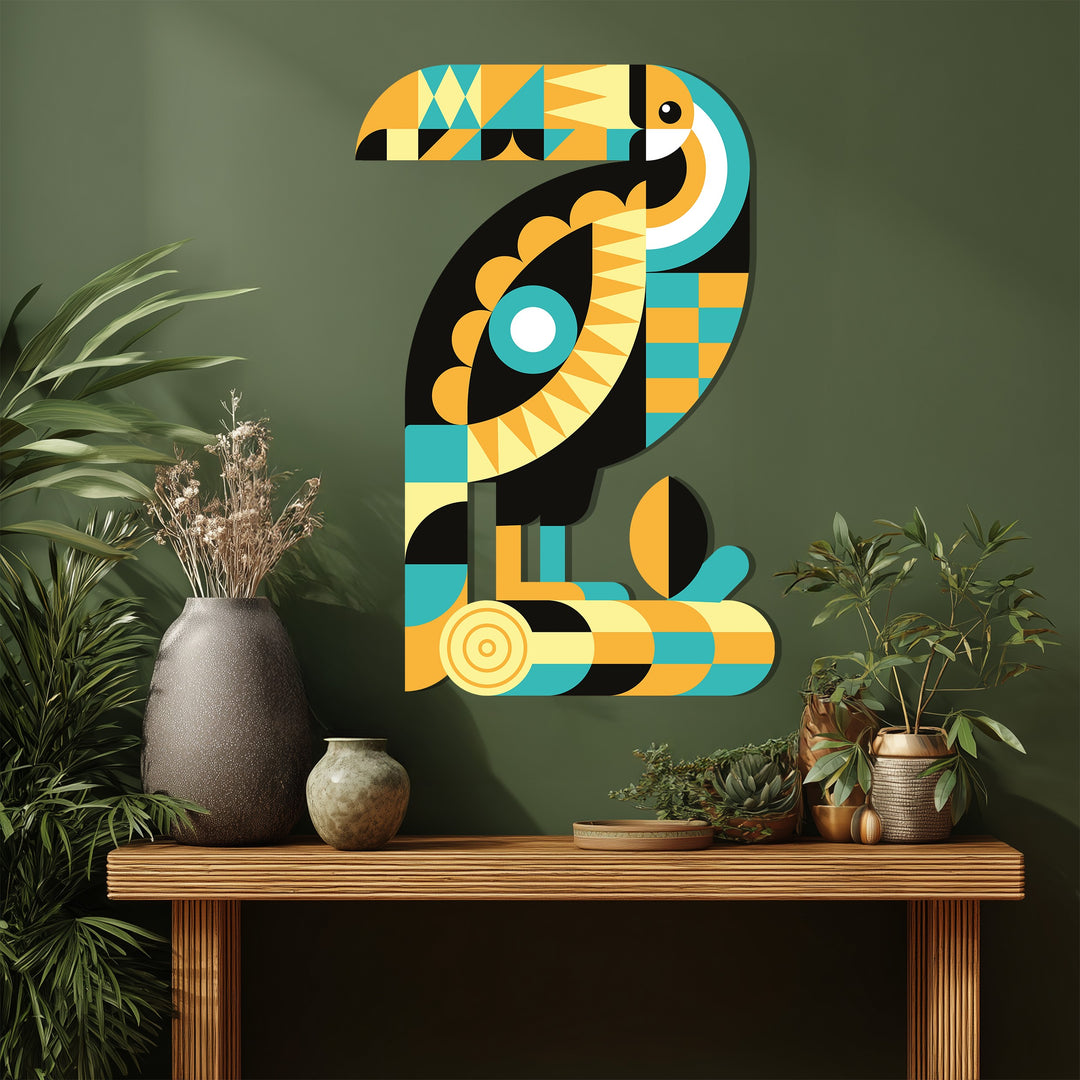 Geometric Toucan Metal Wall Art – Modern Tropical Decor
