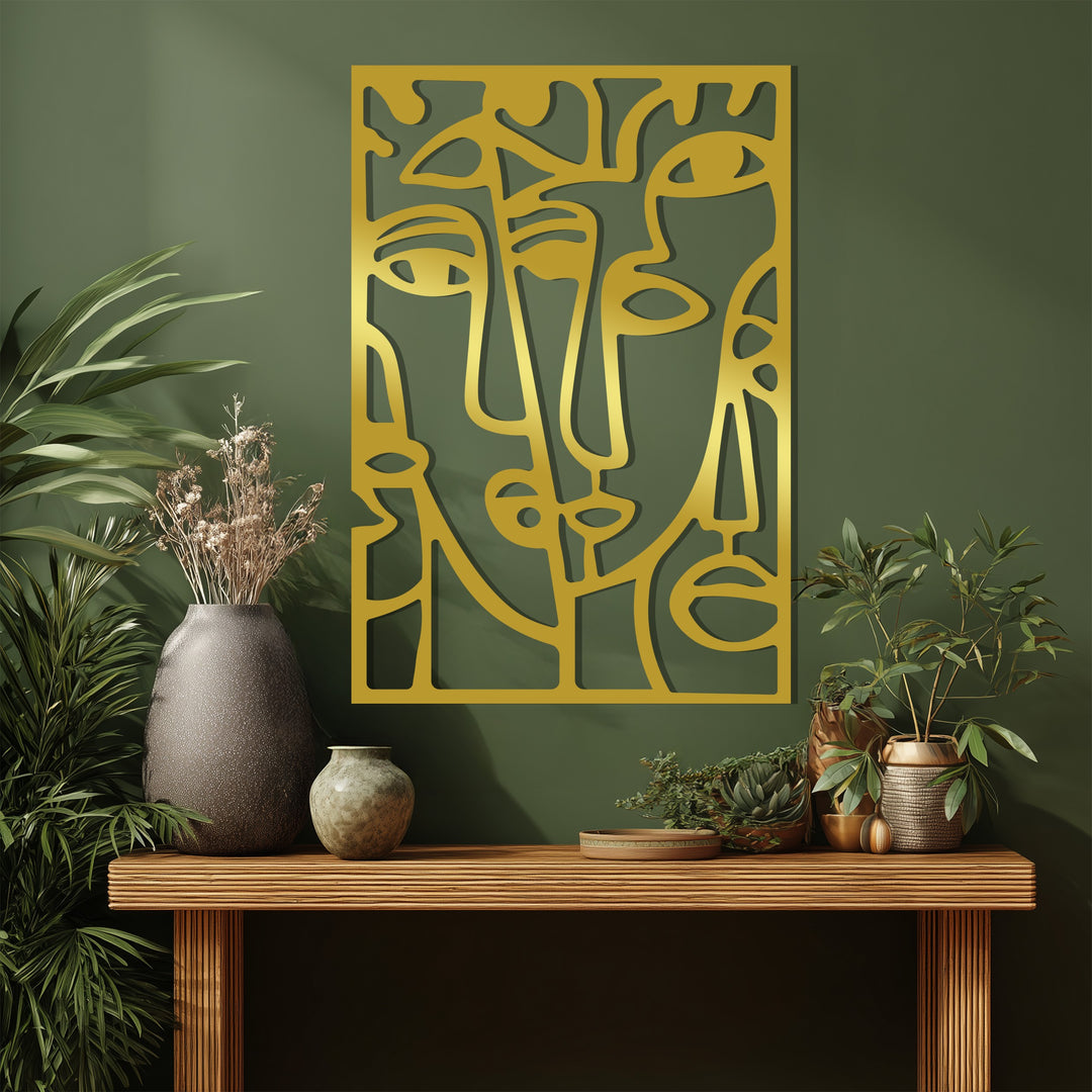 Abstract Faces Metal Wall Art – Modern Minimalist Line Art Décor