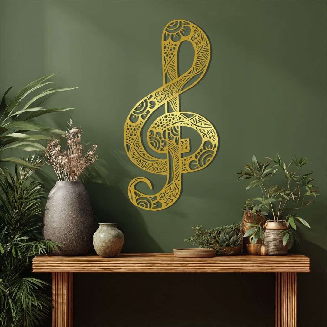 Floral Treble Clef Metal Wall Art – Decorative Music Note