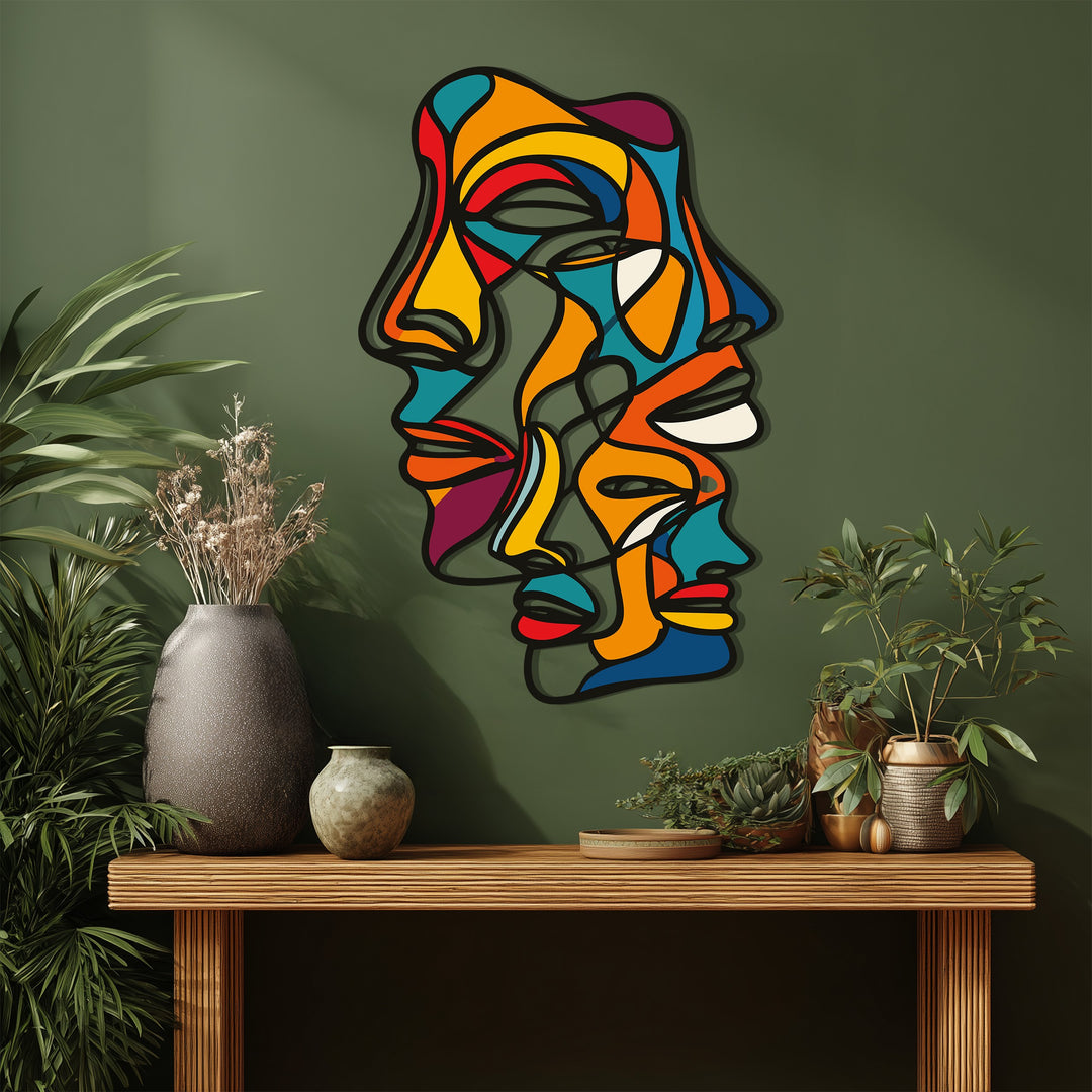 Abstract Colorful Faces Metal Wall Art – Modern Expressionist Design