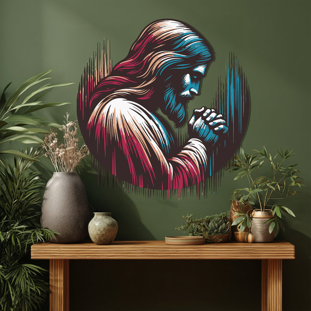 Jesus Praying Metal Wall Art – Sacred Spiritual Home Decor