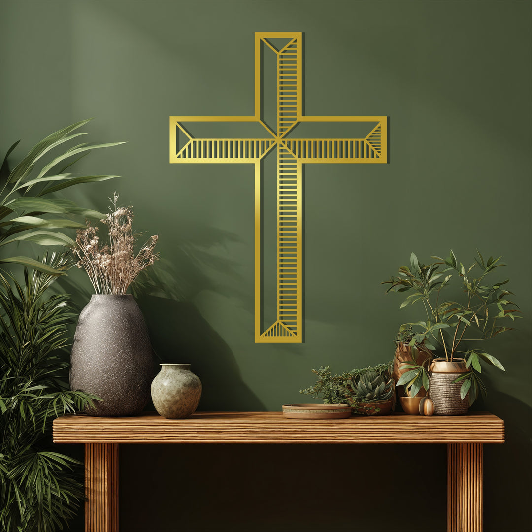 انعكاس إلهي – صليب بخطوط فضية فن جداري معدني