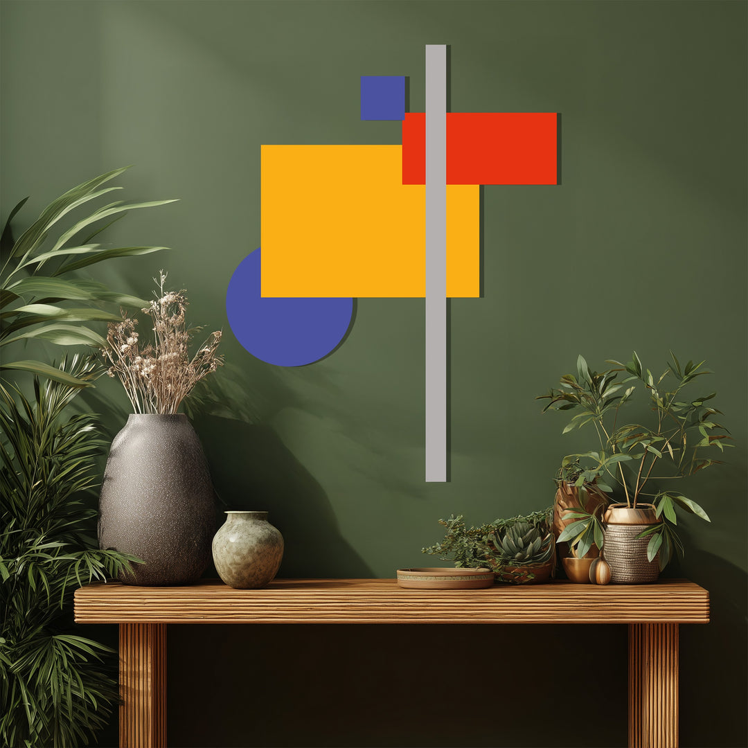 Modern Geometric Abstract Metal Wall Art – Color Block Home Decor
