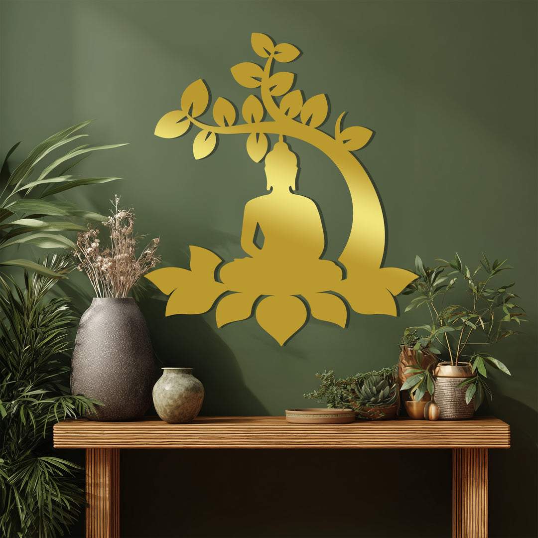 Bodhi Tree Buddha Metal Wall Art – Meditative Lotus Silhouette