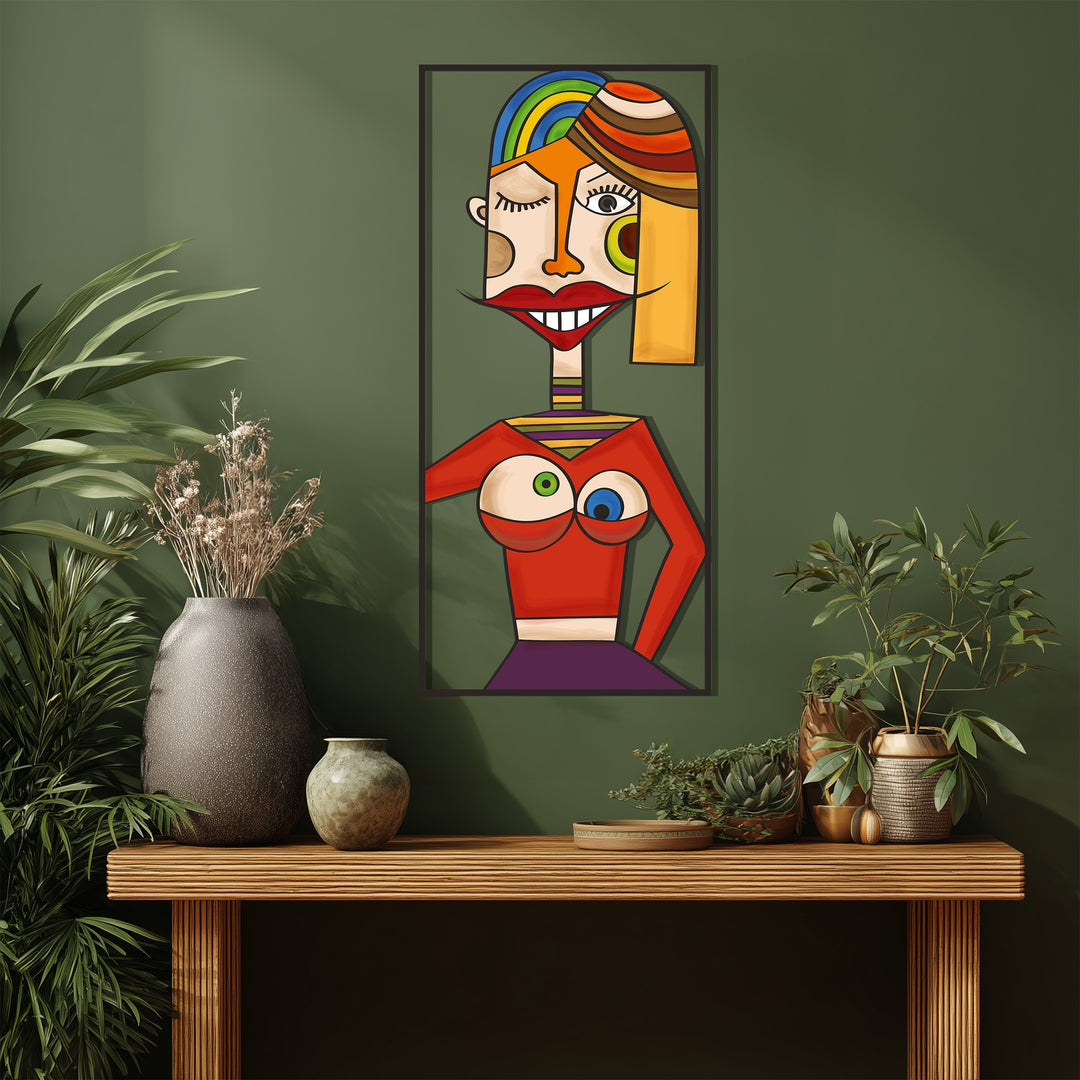 Abstract Woman Metal Wall Art – Picasso Inspired Colorful Decor
