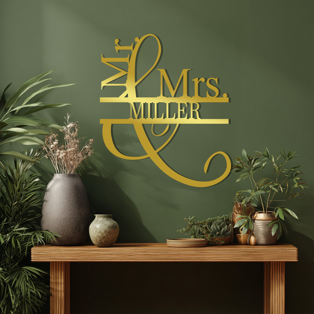 Mr. & Mrs. Brooks – Personalized Couple Name Metal Wall Art