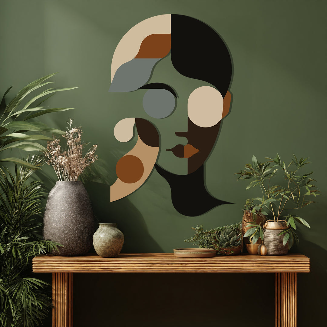 Minimalist Abstract Woman Metal Wall Art – Modern Neutral Face Decor