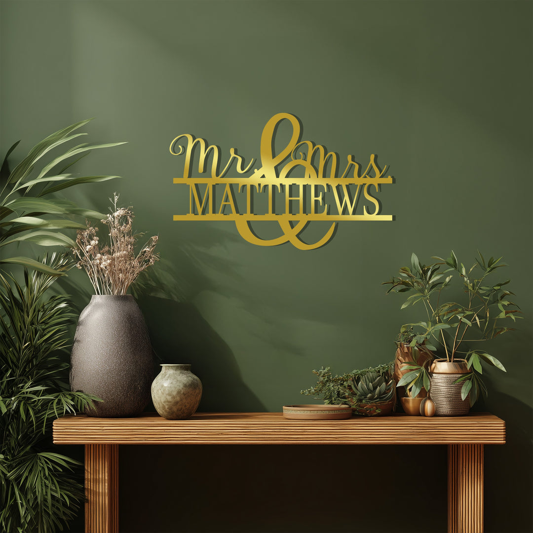 Mr & Mrs Sullivan Metal Wall Sign – Personalized Couple Name Decor