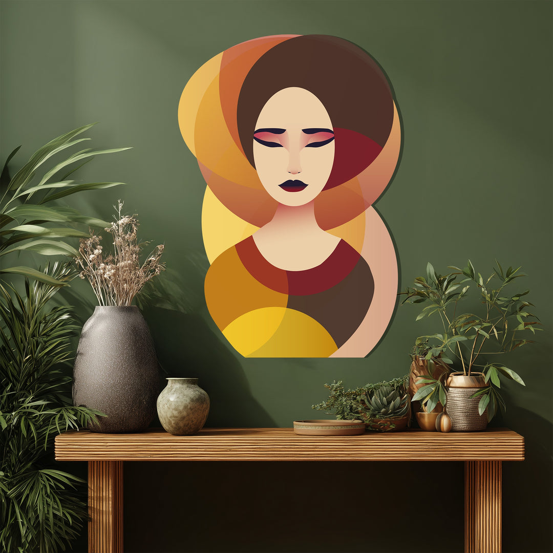 Serene Woman Face Metal Wall Art – Elegant Abstract Portrait Home Decor