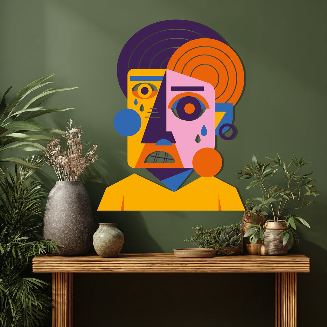 Colorful Abstract Face Metal Wall Art – Cubist Home Decor