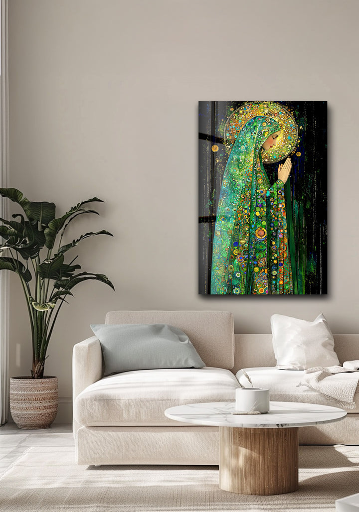 Praying Grace – Spiritual Mosaic Madonna Glass Wall Art
