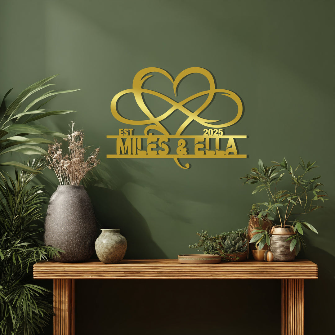 Henry & Zoe Infinity Heart Metal Wall Art – Personalized Couple Name Decor