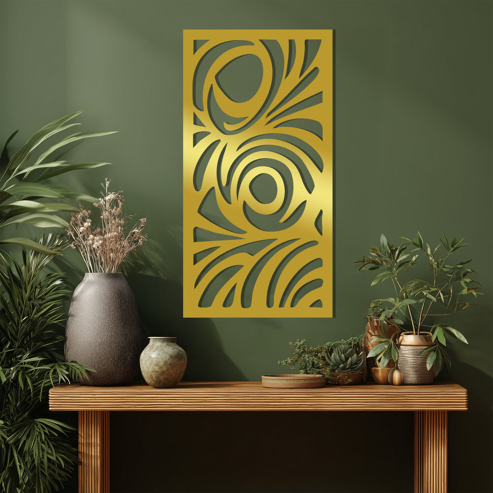 Black abstract swirl pattern metal wall sculpture for interiors