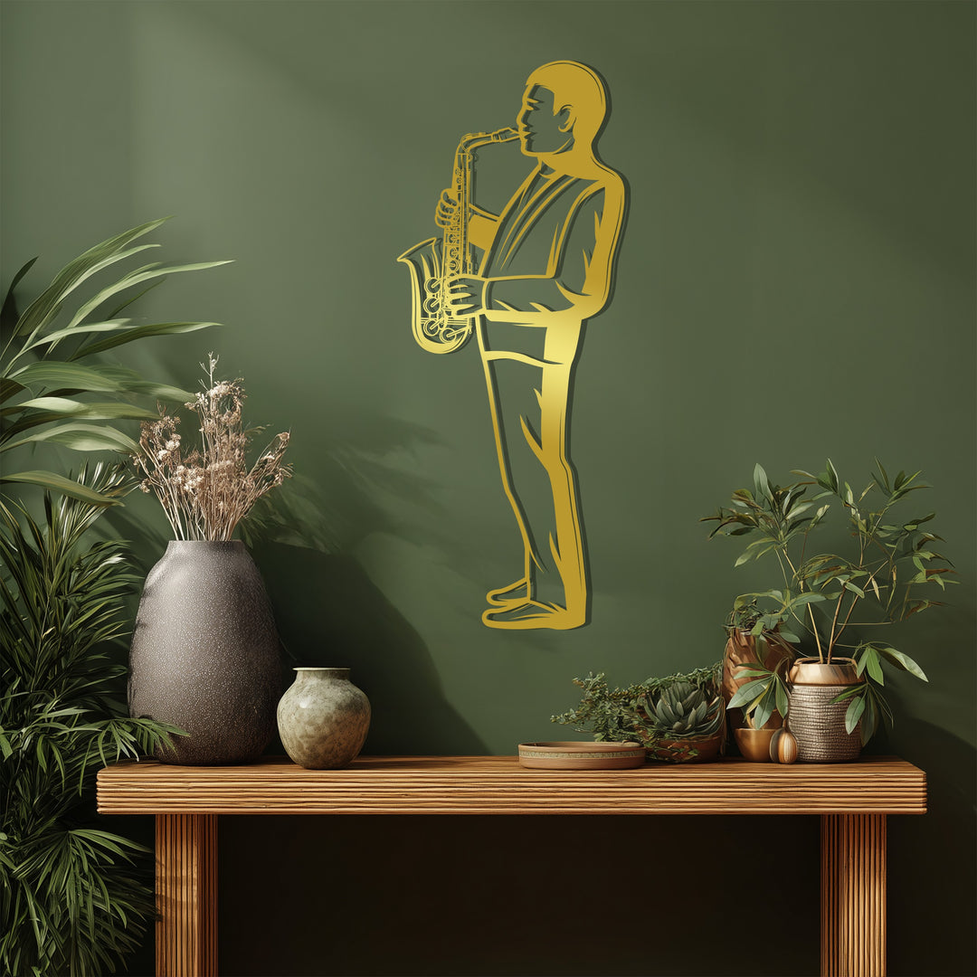 Jazz Saxophone Player Metal Wall Art – Music Silhouette Decor
