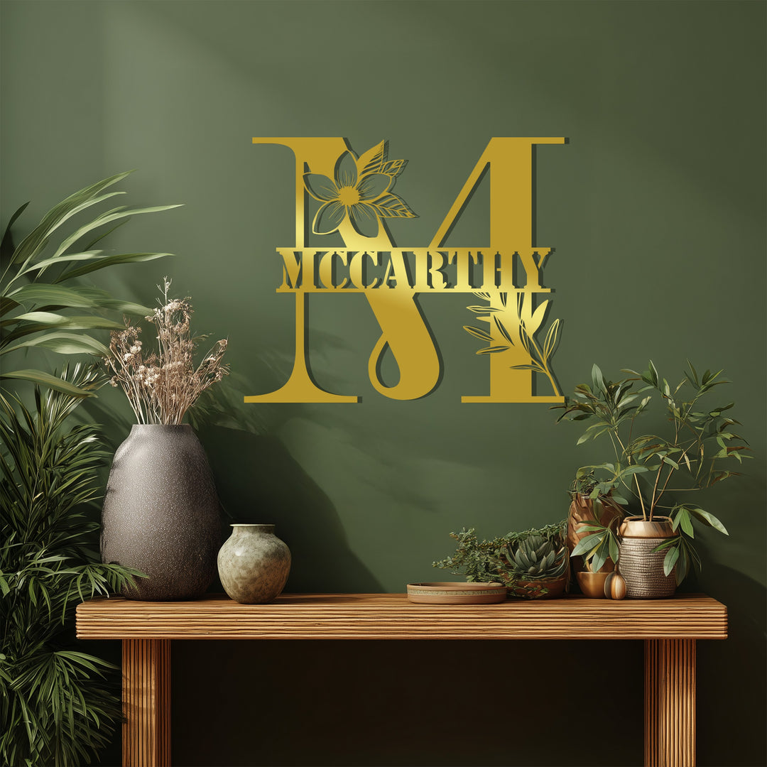 Floral Monogram Metal Wall Art – Personalized Name Sign