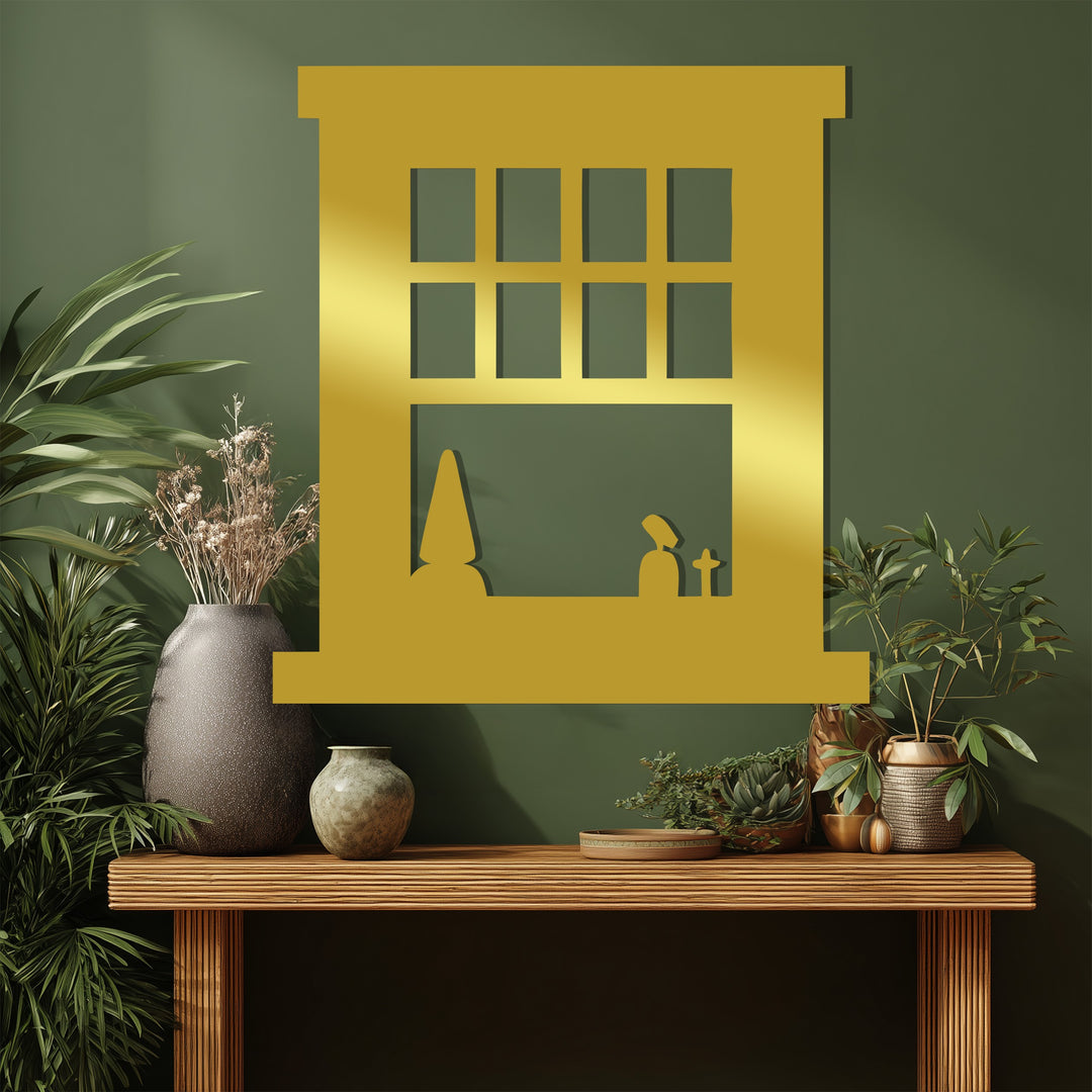 Square Grid Window Metal Wall Art – Minimalist Silhouette Décor