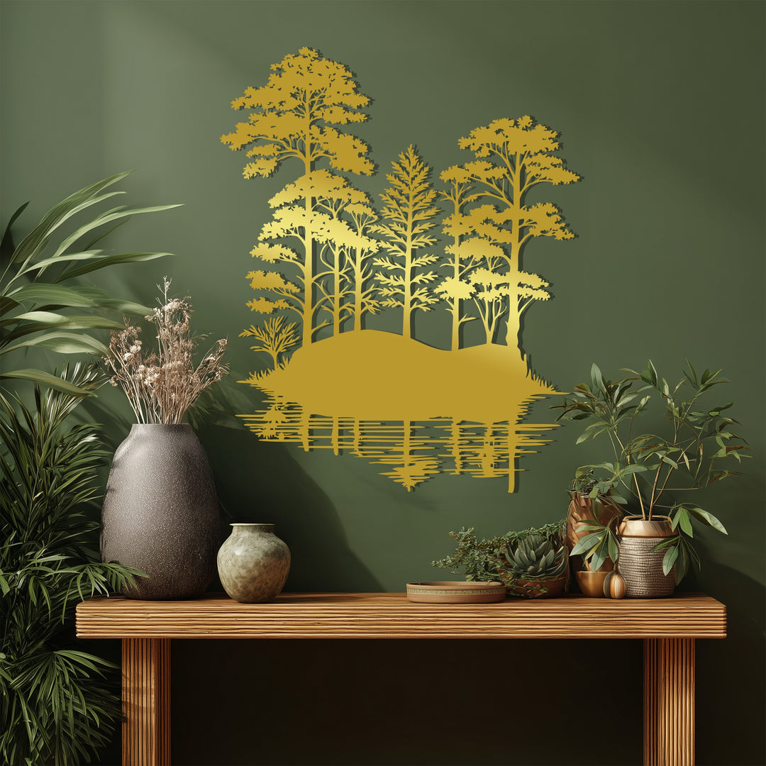 Tranquil Forest Reflection – Nature Landscape Metal Wall Art