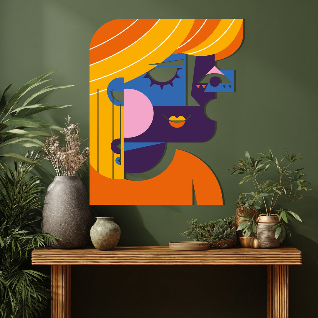 Cubist Woman Metal Wall Art – Modern Abstract Face Decor
