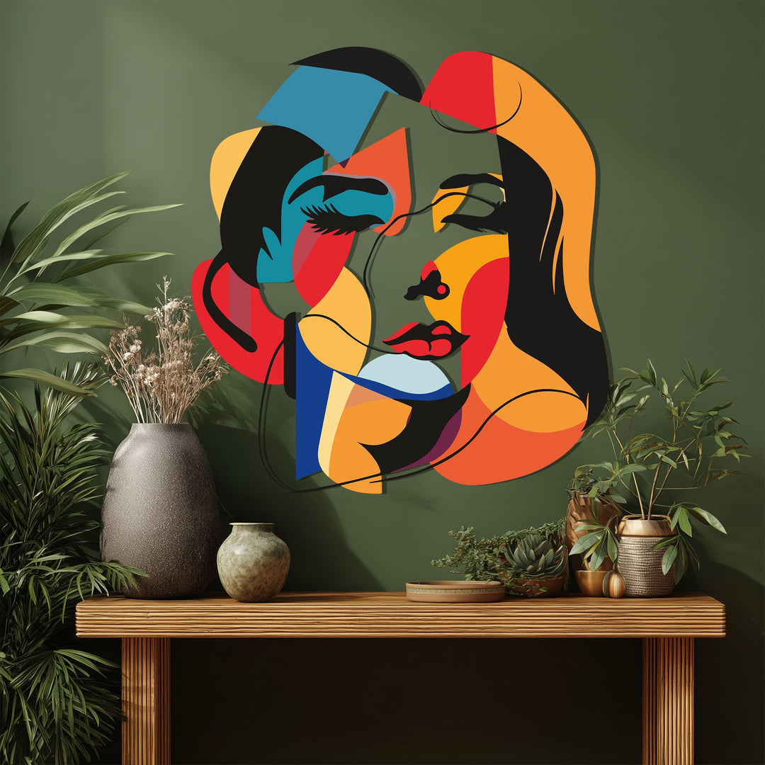 Colorful Abstract Woman Face Metal Wall Art – Modern Expressionist Home Decor