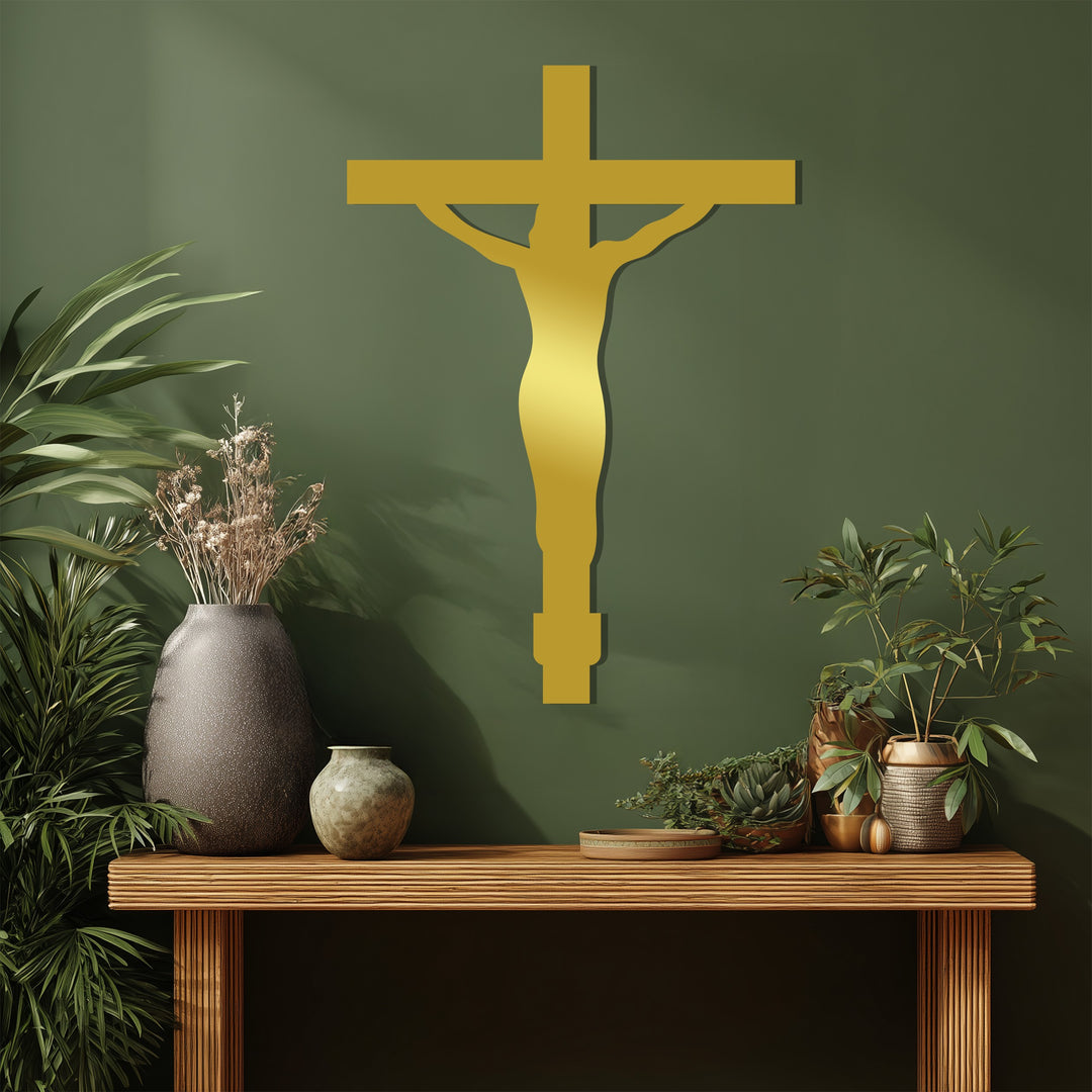 التضحية الإلهية – صليب فضي فن جداري معدني