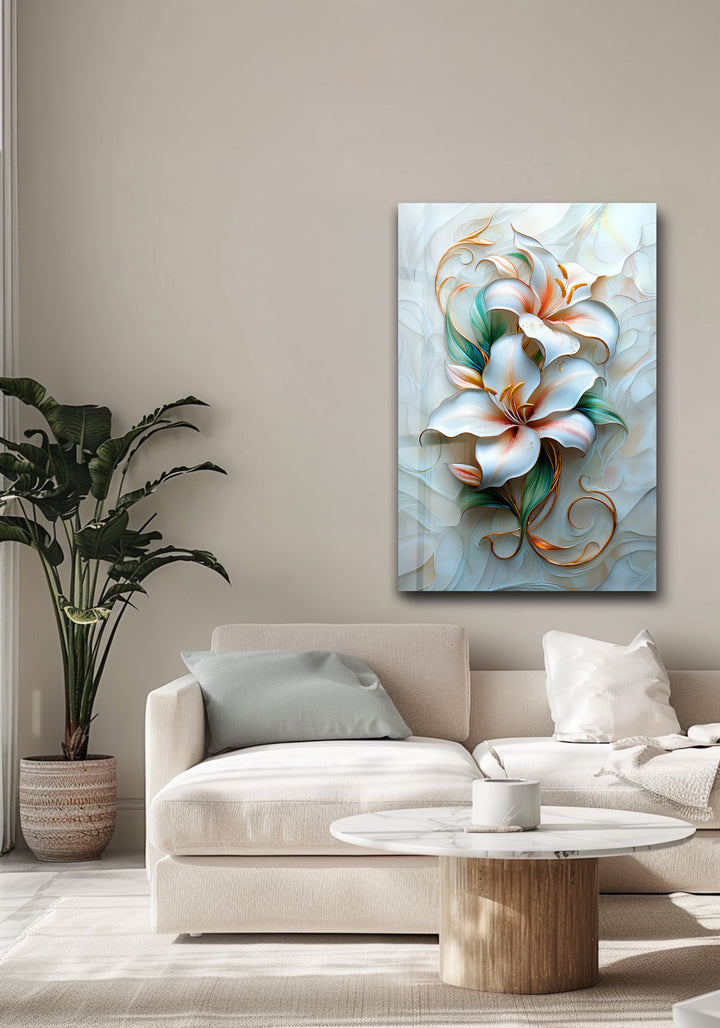Golden Lily Bloom – Elegant Floral Glass Wall Art