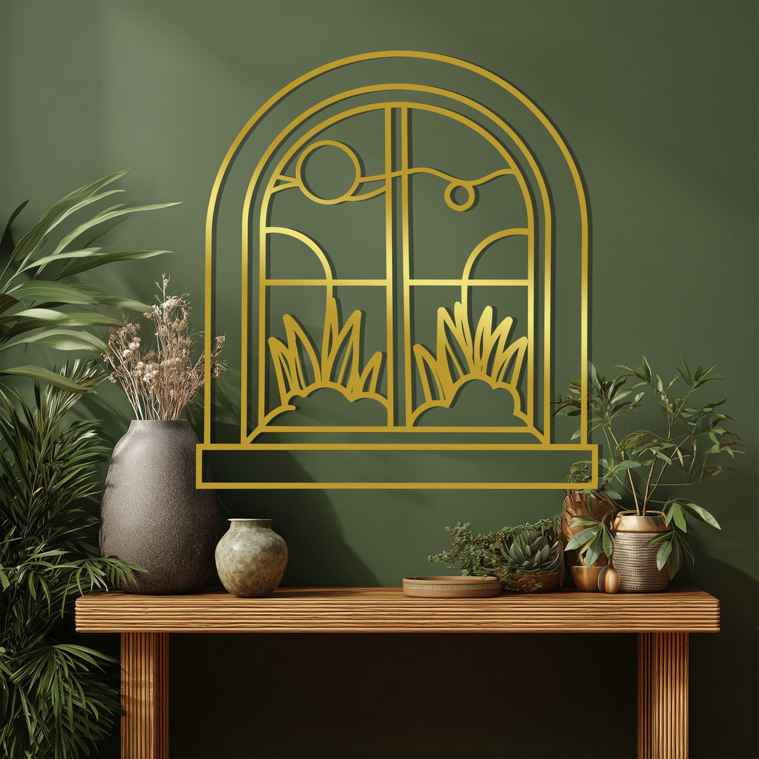 Arched Scenic Window – Decorative Metal Wall Art with Nature View