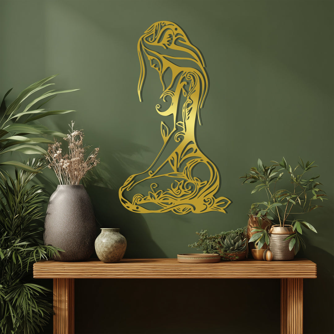 Floral Woman Silhouette Metal Wall Art – Elegant Boho Home Decor