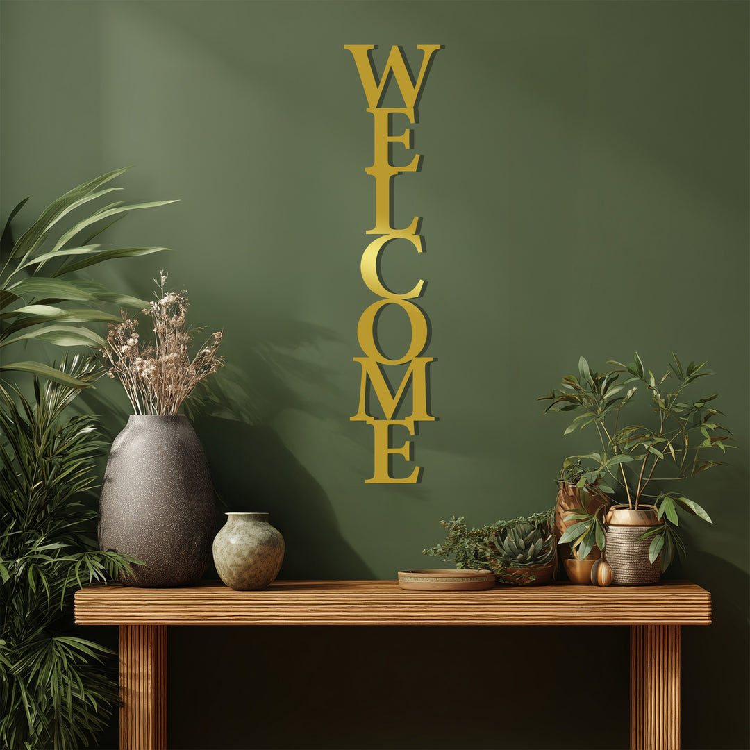 Vertical Welcome Sign – Modern Metal Wall Art for Entryways