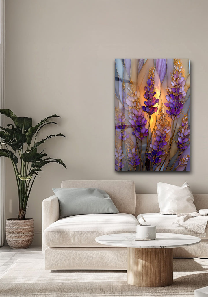 Lavender Glow – Stained Glass Floral Glass Wall Art