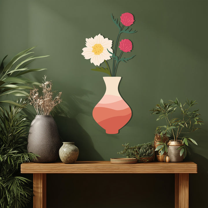 Expertly crafted with durable metal, this soft bloom vase metal wall art exemplifies high-quality metal artwork in a minimal floral home decoration.