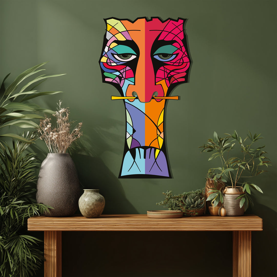 Abstract Tribal Totem Metal Wall Art – Modern Colorful Decor