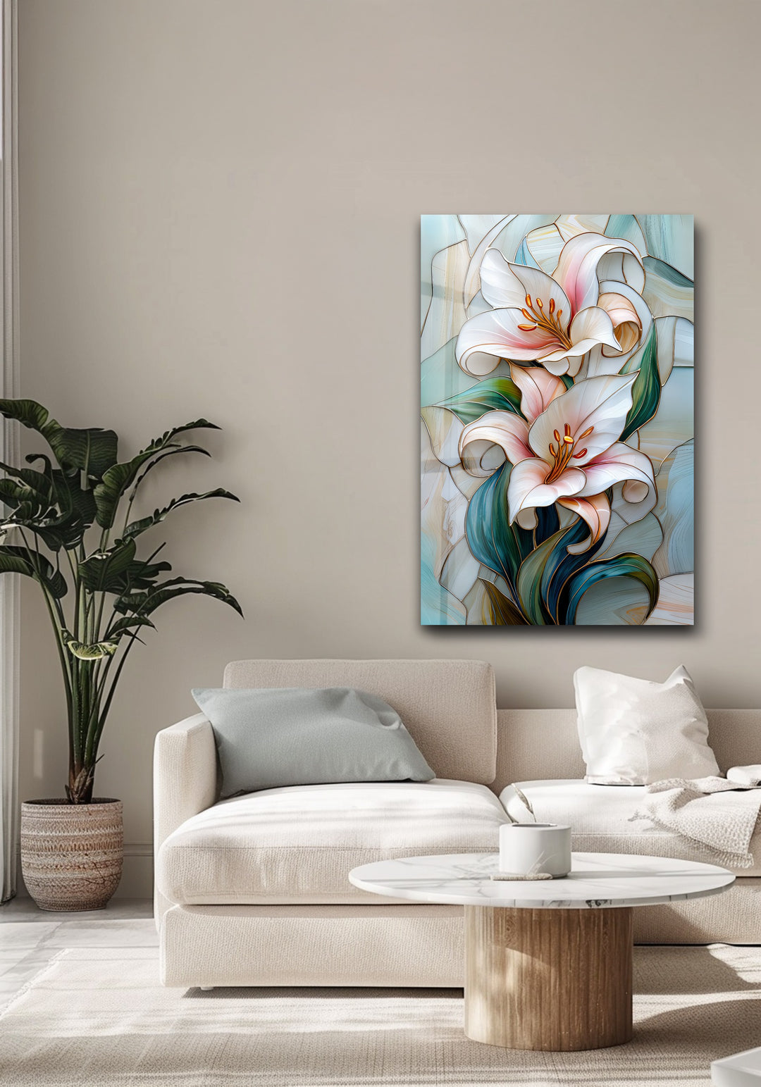 Opaline Grace – Elegant Floral Glass Wall Art