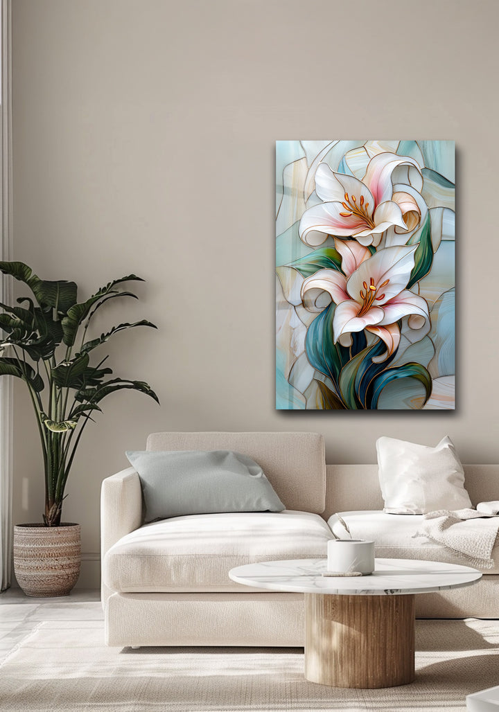 Opaline Grace – Elegant Floral Glass Wall Art