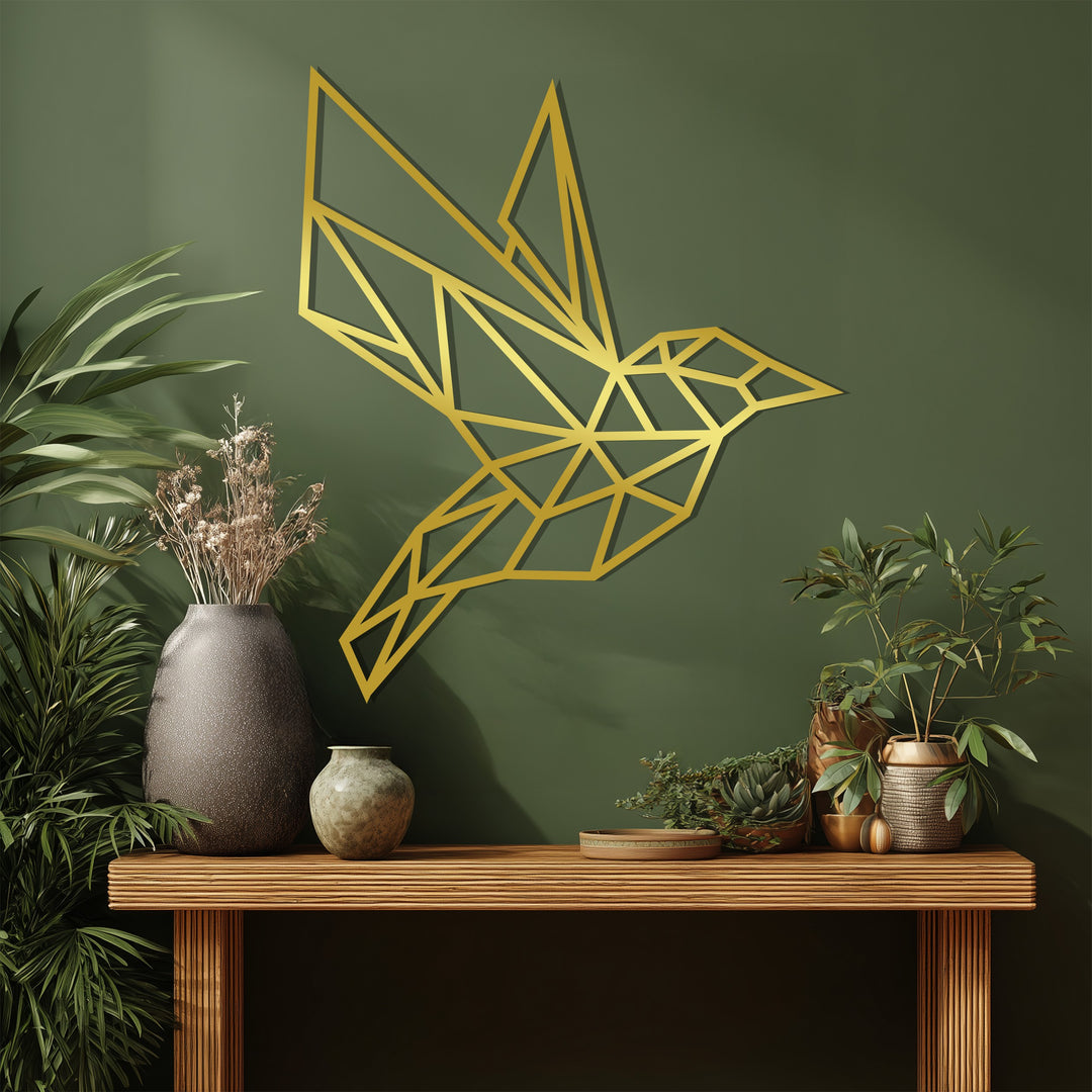 الطيران الهندسي - طائر الطنان متعدد الأضلاع فن جداري معدني