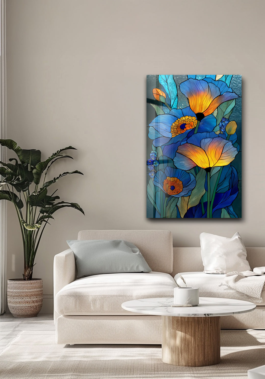 Blue Radiance Blooms – Stained Glass Flower Glass Wall Art